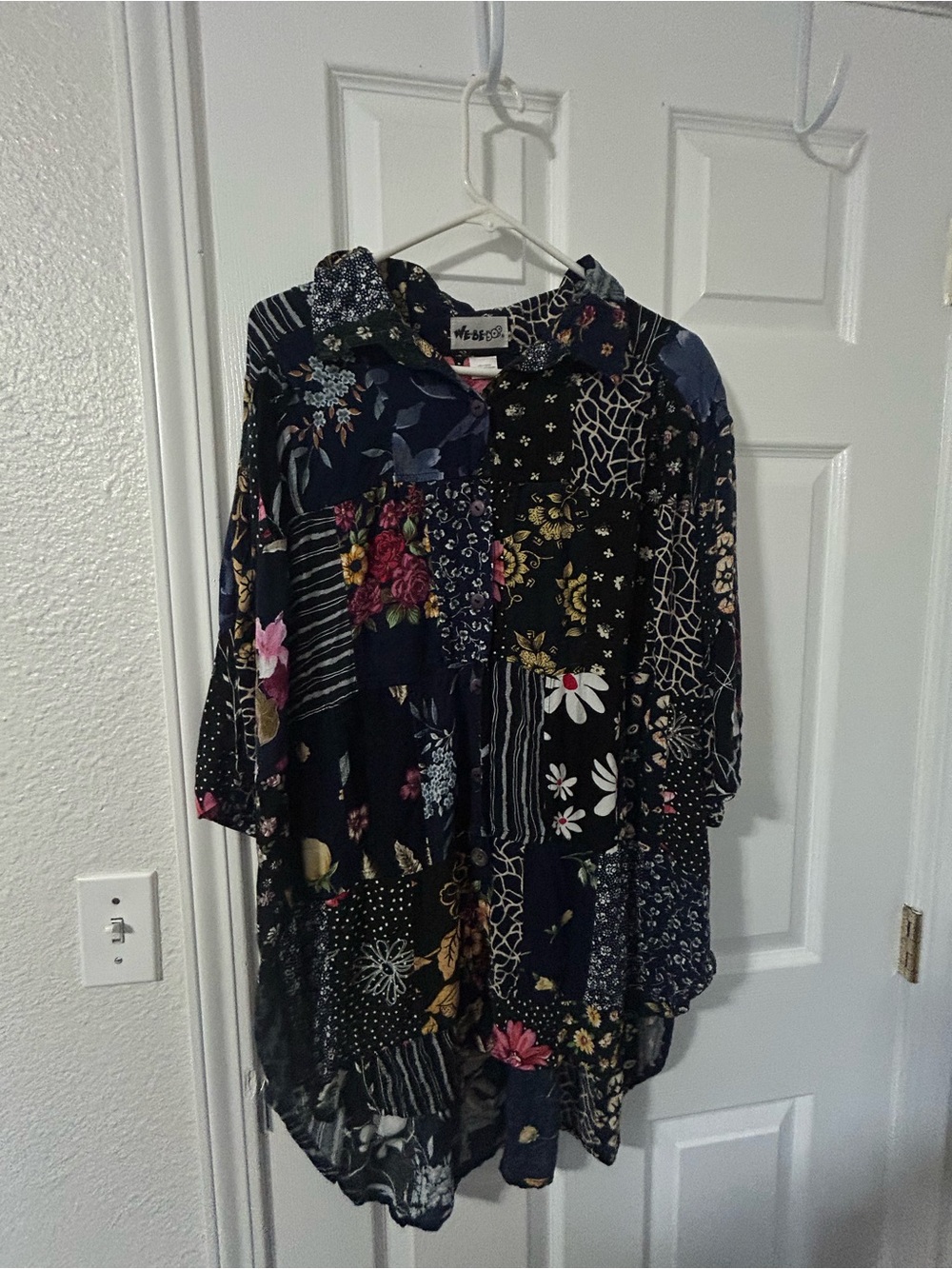 Asymmetrical Navy Floral Patchwork Tunic Dress